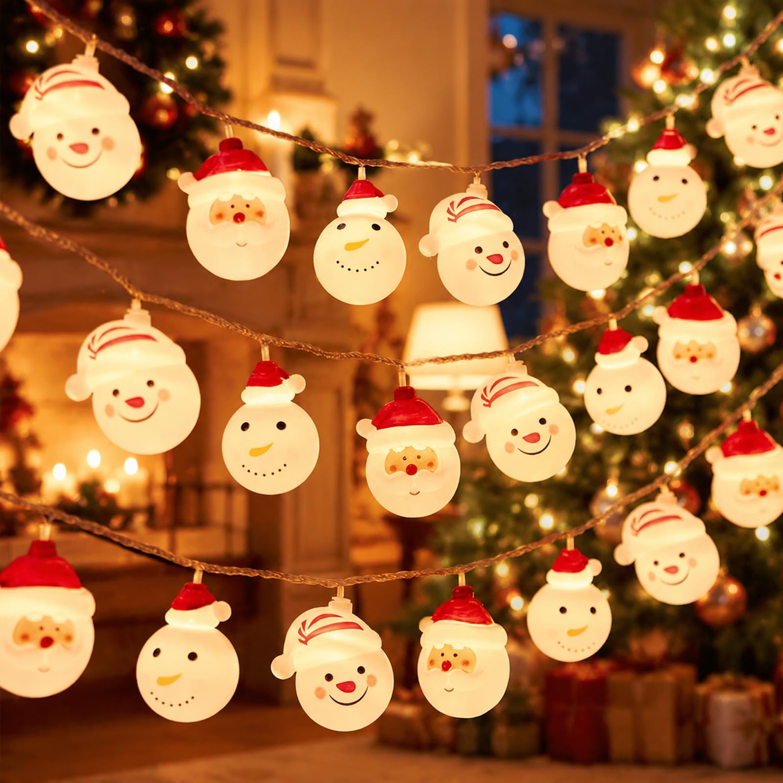 Christmas String Lights, 3M 20 LED Santa Claus & Snowman Fairy Lights, Warm White Steady‑On Only, Christmas Decorations for Indoor Xmas Tree, Bedroom, Window, Mantel, Party Decor