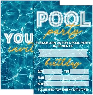 Birthday Invitations Pool Party with Envelopes, Invites for Birthday Summer Pool Party, Swimming Party Birthday Invite Cards, Join Us for A Pool Party, 4"x6" Set of 20