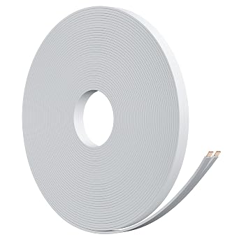 HiFind Premium 16 Gauge Flat Speaker Cable Wire 50 Ft White, OFC Electrical Low Voltage Audio Wire 16/2 AWG, Thin&Flexible PVC CL2 in Wall Rated Outdoor for Home Theater, Car Stereo, Automotive