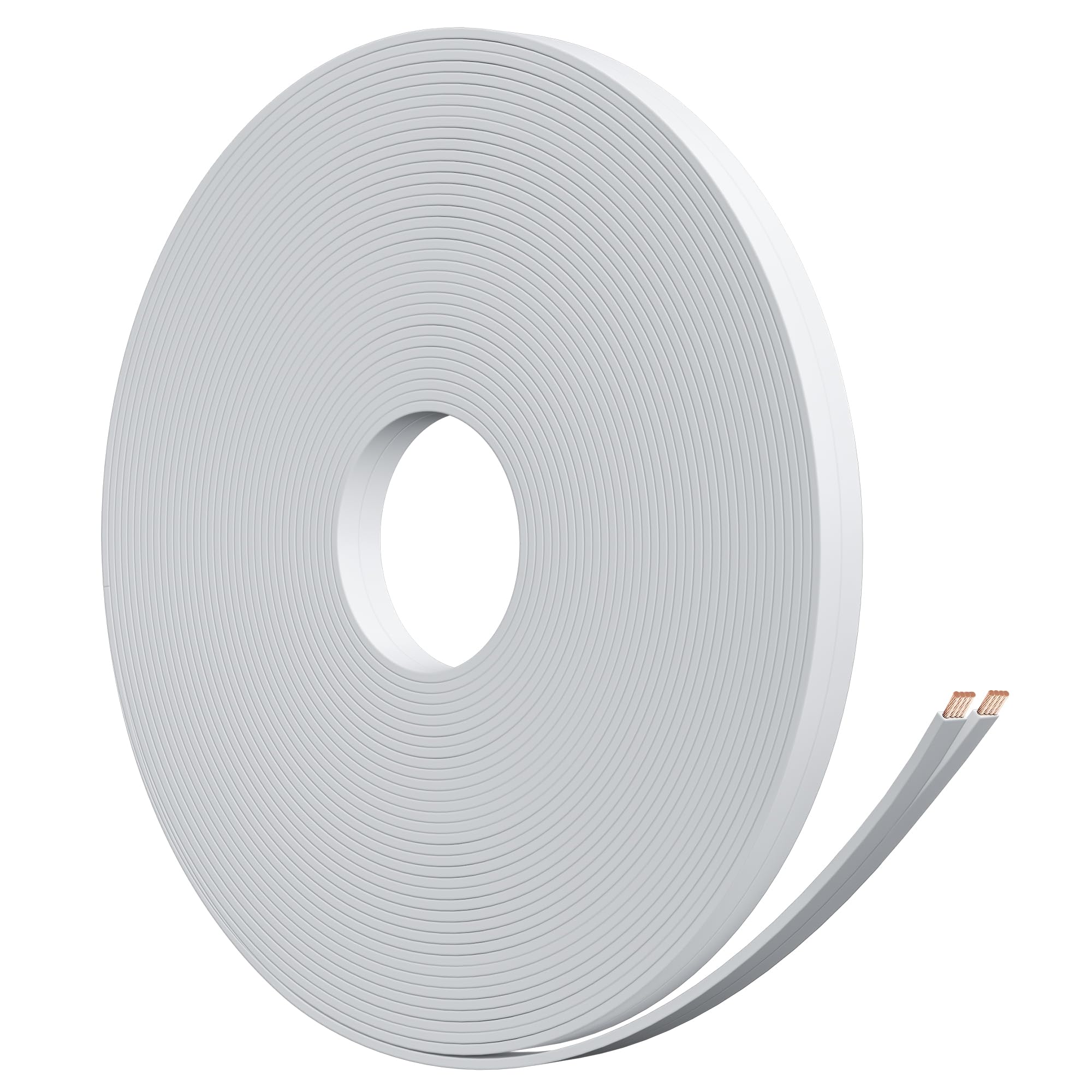 HiFind Premium 16 Gauge Flat Speaker Cable Wire 25 Ft White, OFC Electrical Low Voltage Audio Wire 16/2 AWG, Thin&Flexible PVC CL2 in Wall Rated