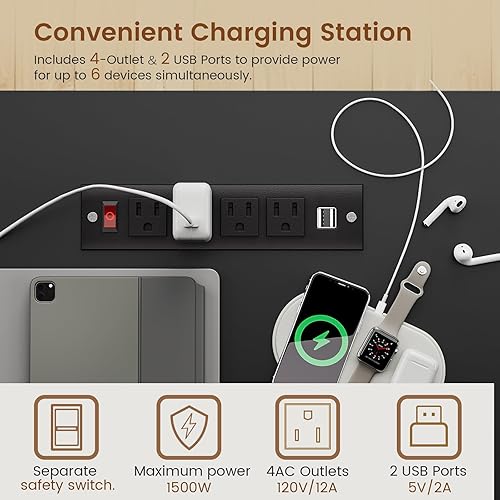 Miniatura 6 de Itaar Farmhouse - Escritorio ejecutivo de 55 pulgadas, escritorio para computadora con cajones de almacenamiento y toma de corriente, escritorio de