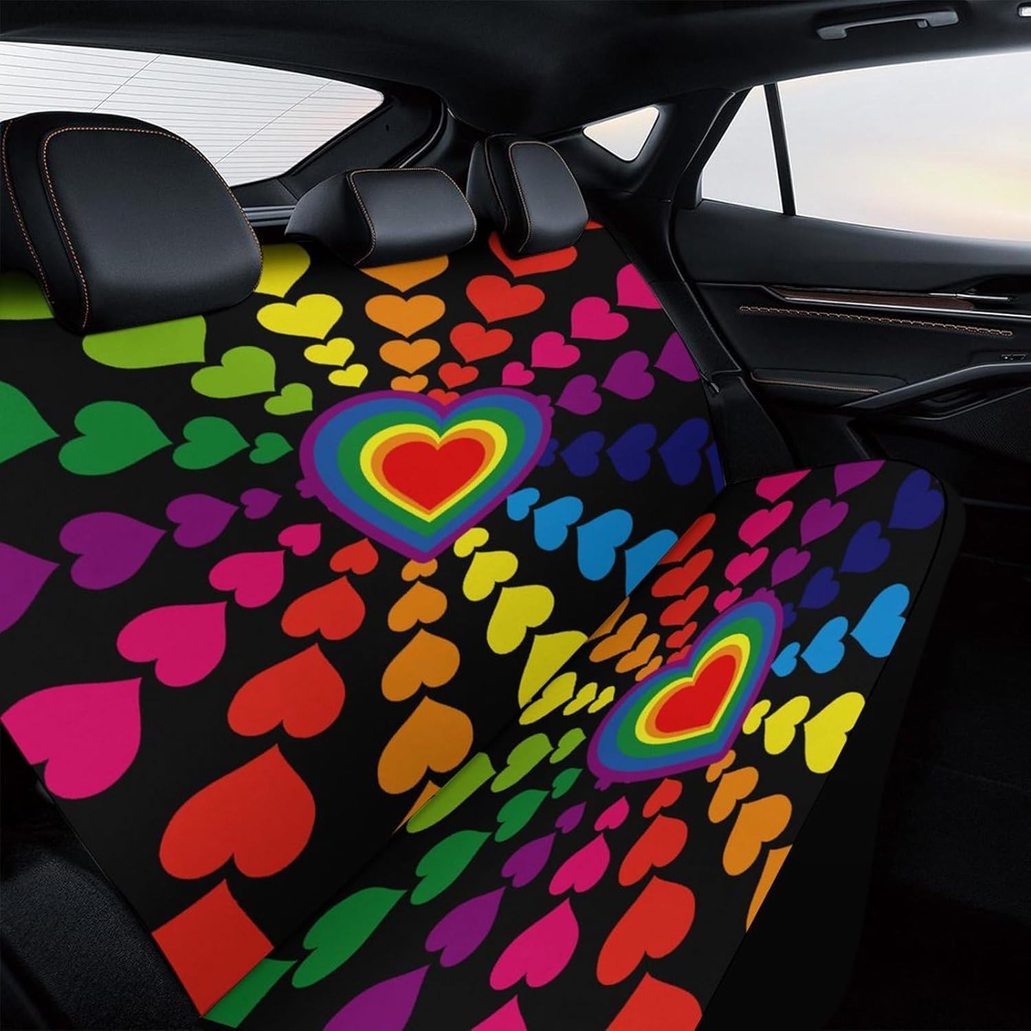 Rride Day Garden Flag LGBT Rainbow Hearts Car Seat Cover,Split Bench Car Rear Seat Cover,Washable Rear Automotive Seat Covers,Car Seatcover for Women Men Car Decor Accessories