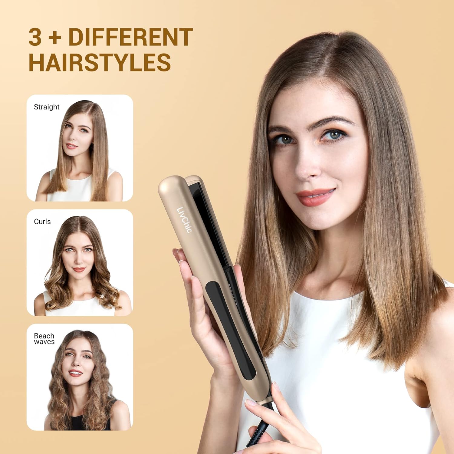 Professional Hair Straightener Ceramic Tourmaline Flat Iron Straightens and Curls 2 in 1 Adjustable Temp up to 450℉ Avoid Snagging