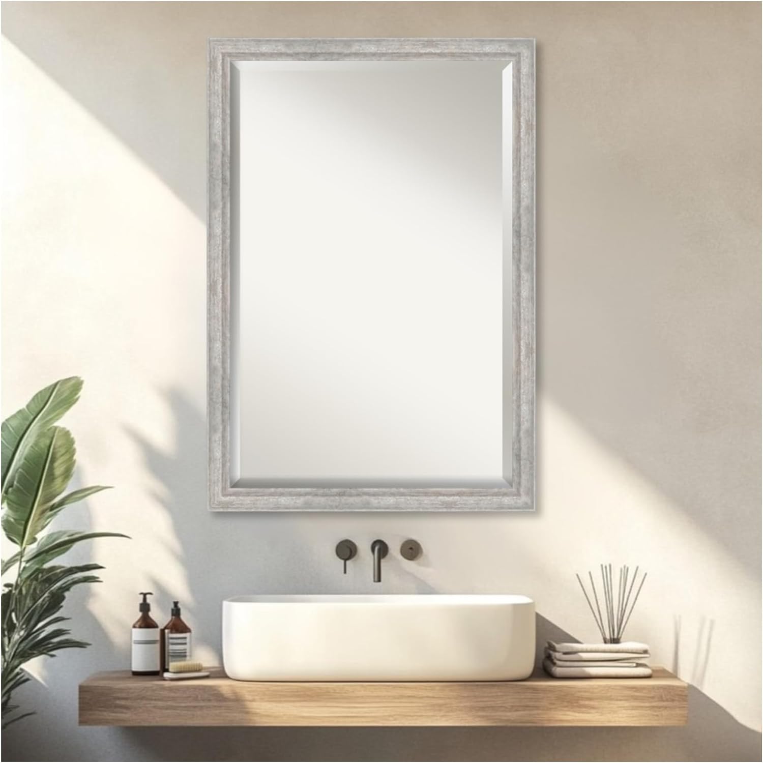 Amanti Art Bathroom Mirror for Over Sink, Vanity Mirror, Wood Frame, Hangs Horizonally and Vertically, Bathroom Wall Decor, Beveled Edge
