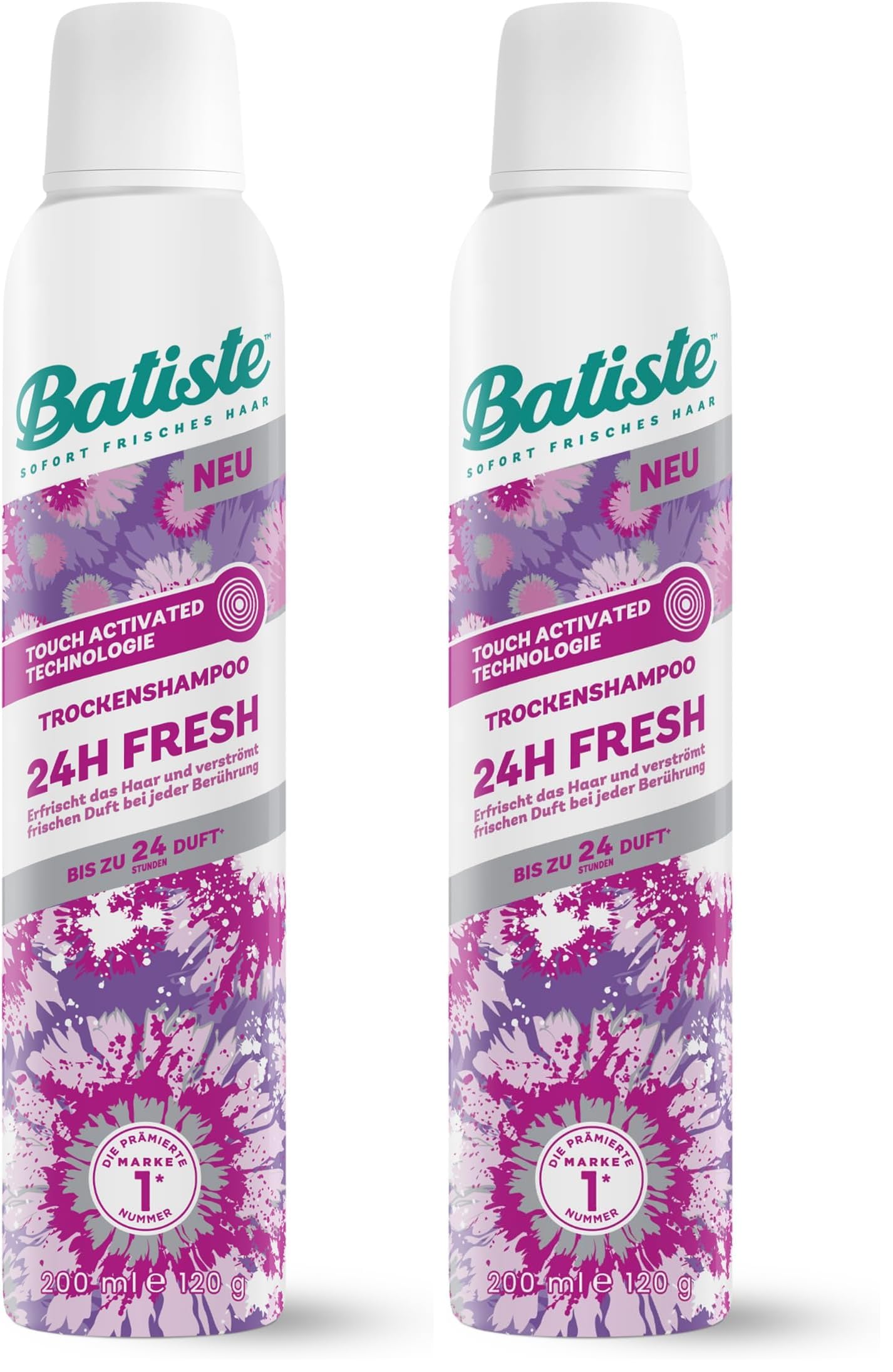 Batiste Trockenshampoo 24H Fresh 200ml, ohne Ausspülen, Haarpflege Spray mit erfrischendem Duft, Touch Activated Technologie, vegan & unsichtbar, von Batiste Hair Care (Packung mit 2)