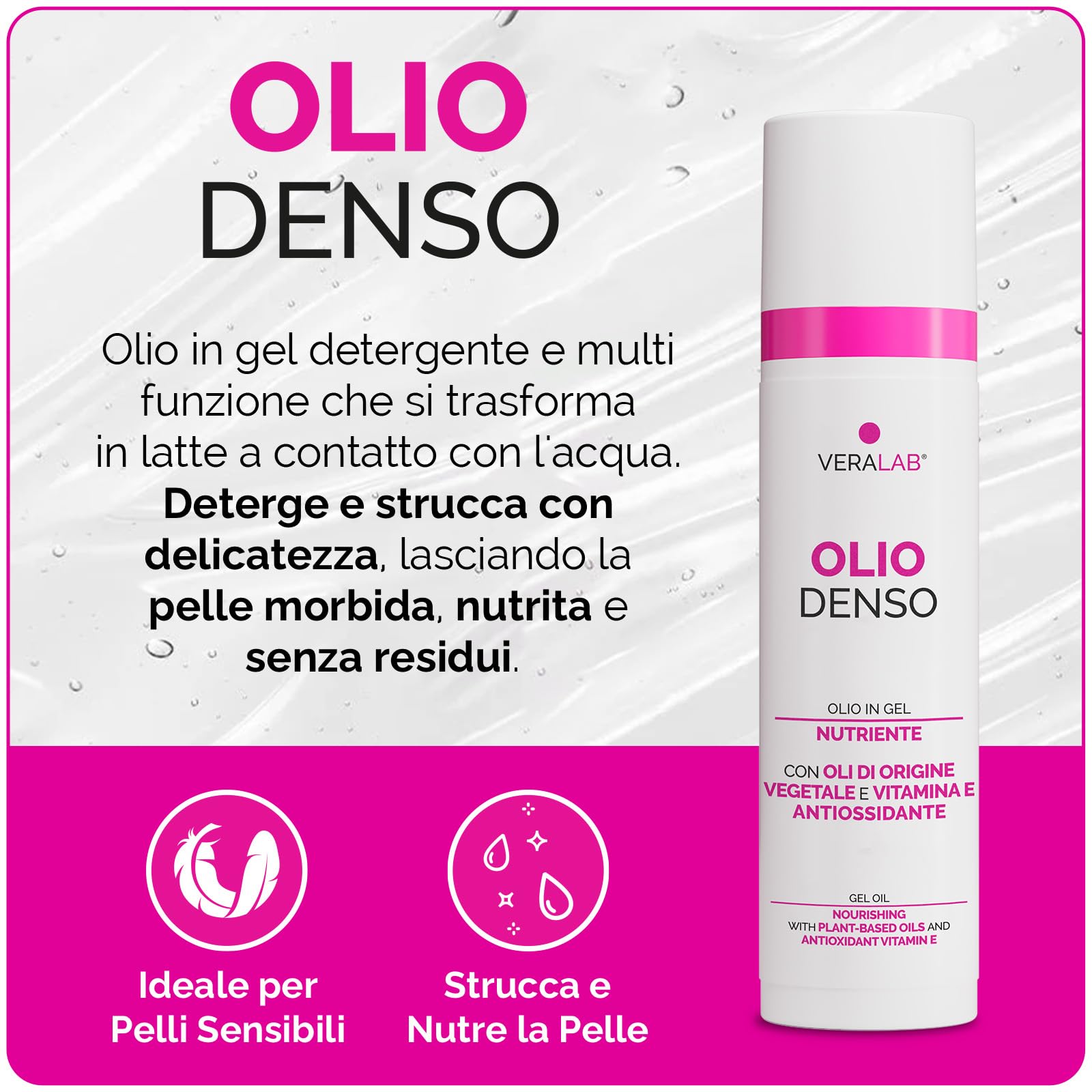 Veralab Kit Doppia Detersione, Olio Denso 80ml + Spumone 100ml + Panno in Microfibra per Detersione e Microesfoliazione, Travel-Friendly