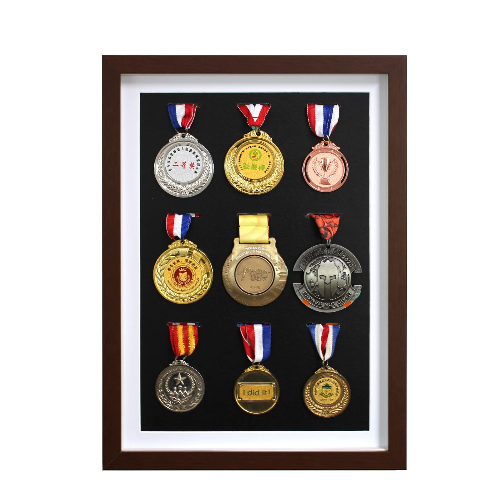 Medaillenanzeige, tiefer Rahmen aus Massivholz, Anzeige von Militärmedaillen, Läufermedaille, Sportmedaillen, Marathonmedaillen, Medaillen (450mm X 325mm)