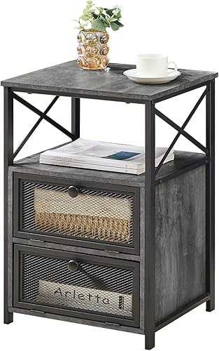Miniatura 1 de VECELO - Moderna mesita de noche, mesa auxiliar con espacio de almacenamiento y puerta, mesitas de noche con cajones abatibles para sala de estar,