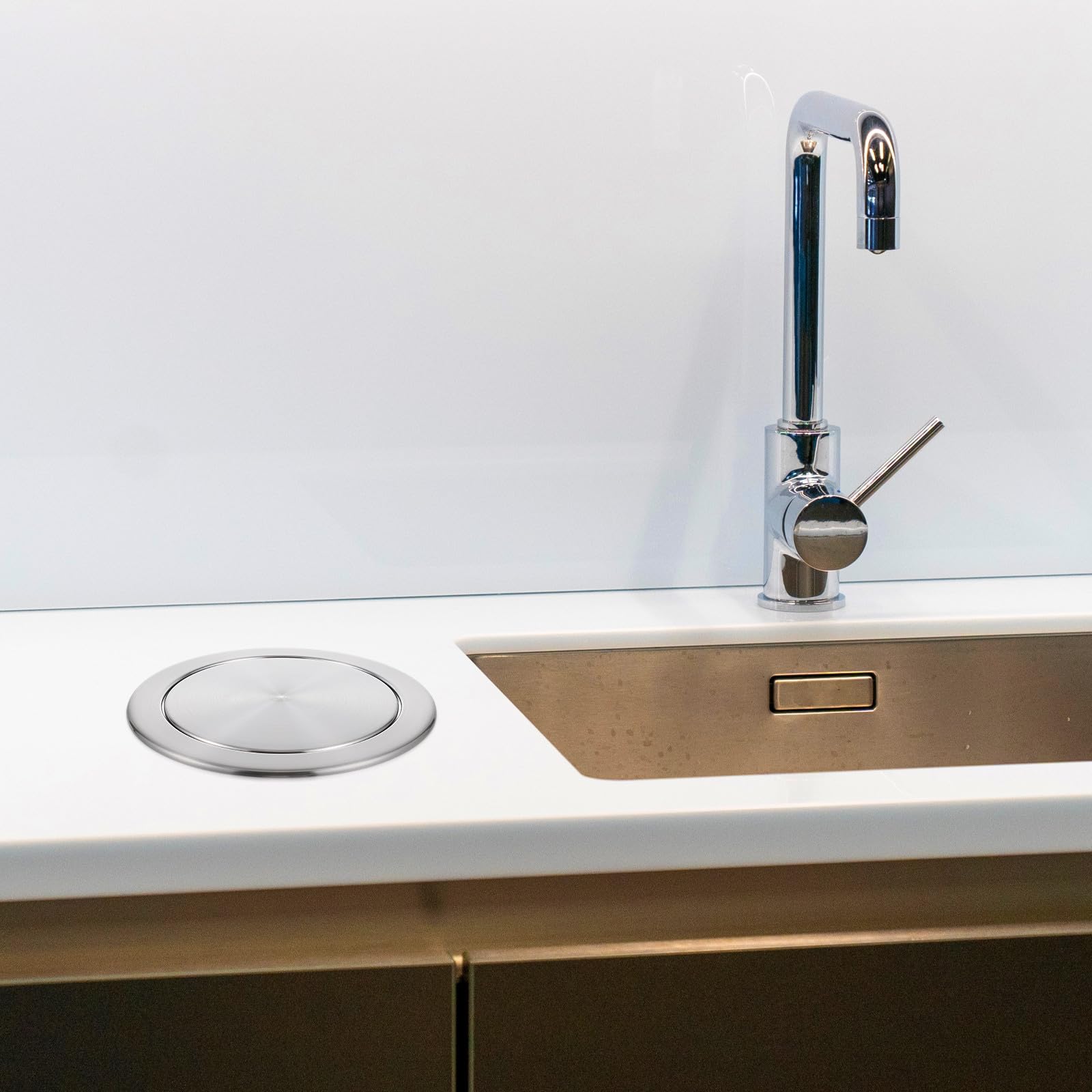 Tapa de Basura Empotrada de Acero Inoxidable 430, Diámetro 22-26 Cm, Solapa Abatible para Encimera de Cocina y Baño, Cubierta Resistente y Funcional para Cubo de Basura