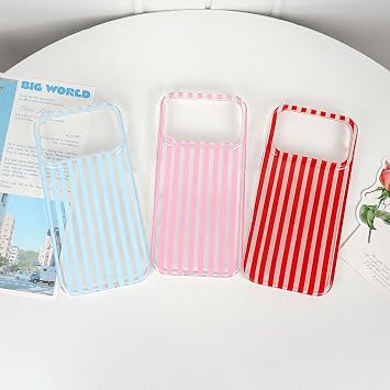 iPhone 17 Pro Max対応 ケース クリア キュート ストライプ 美的デザイン 女性 ティーン ガールズ シンプル レトロ キュート 電話 保護カバー - ブルー