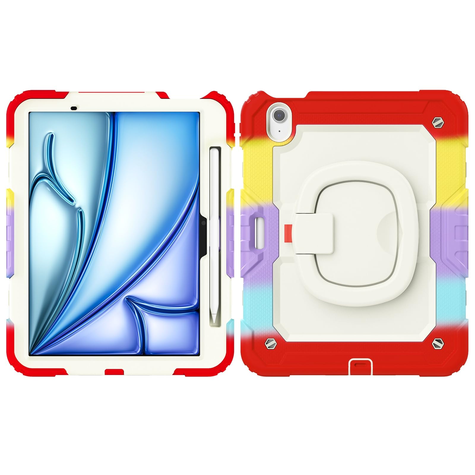 Kompatybilne z iPad Air 11 cali (M3) 2025 etui uchwytem na ołówek i ochraniaczem ekranu, pełne ochronne obrotowym silikonowym(Red 2)