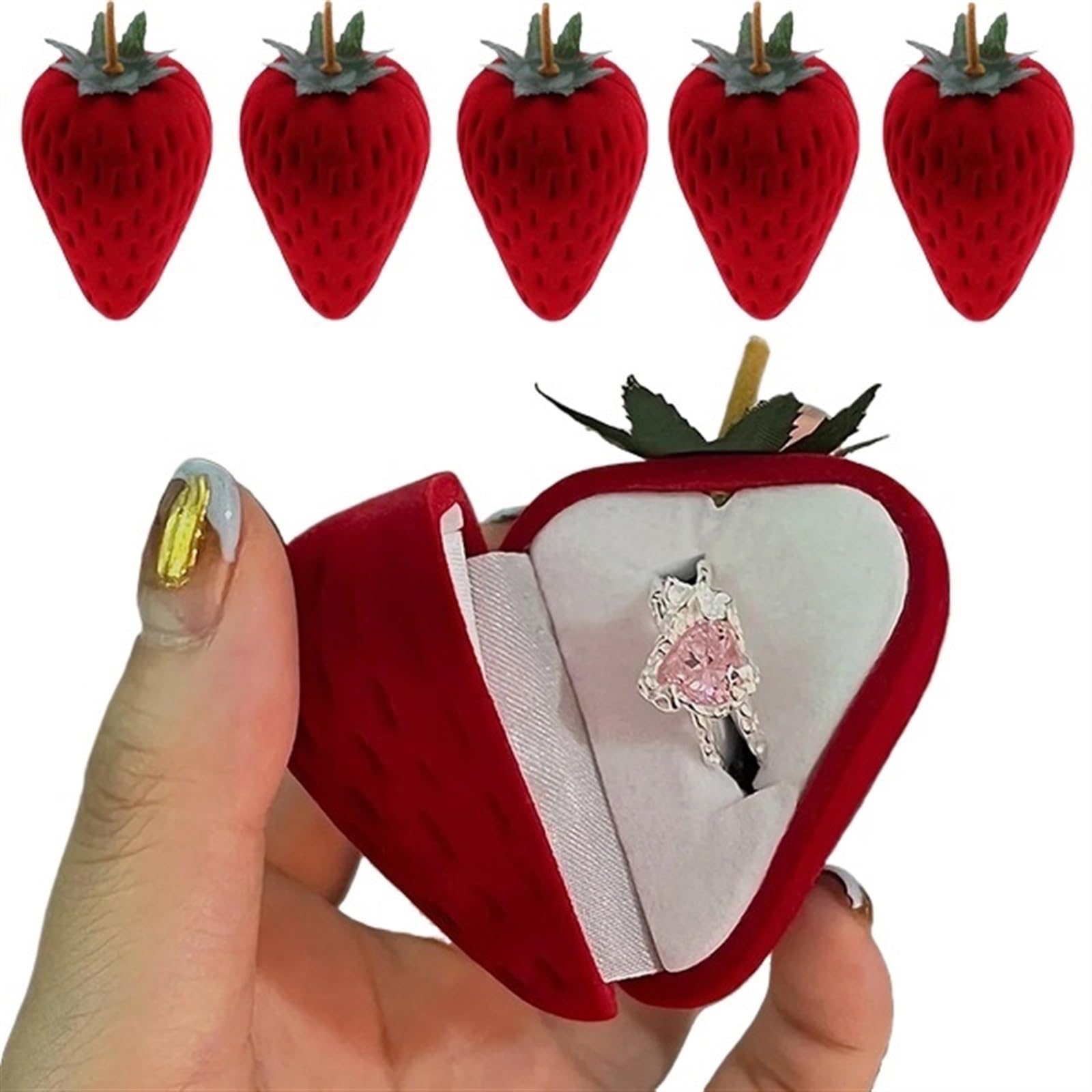 JFNKLFG Engagement Ring Boxearring Box Small Jewellery Organiser Boxes For for Proposal, Wedding(Strawberry)