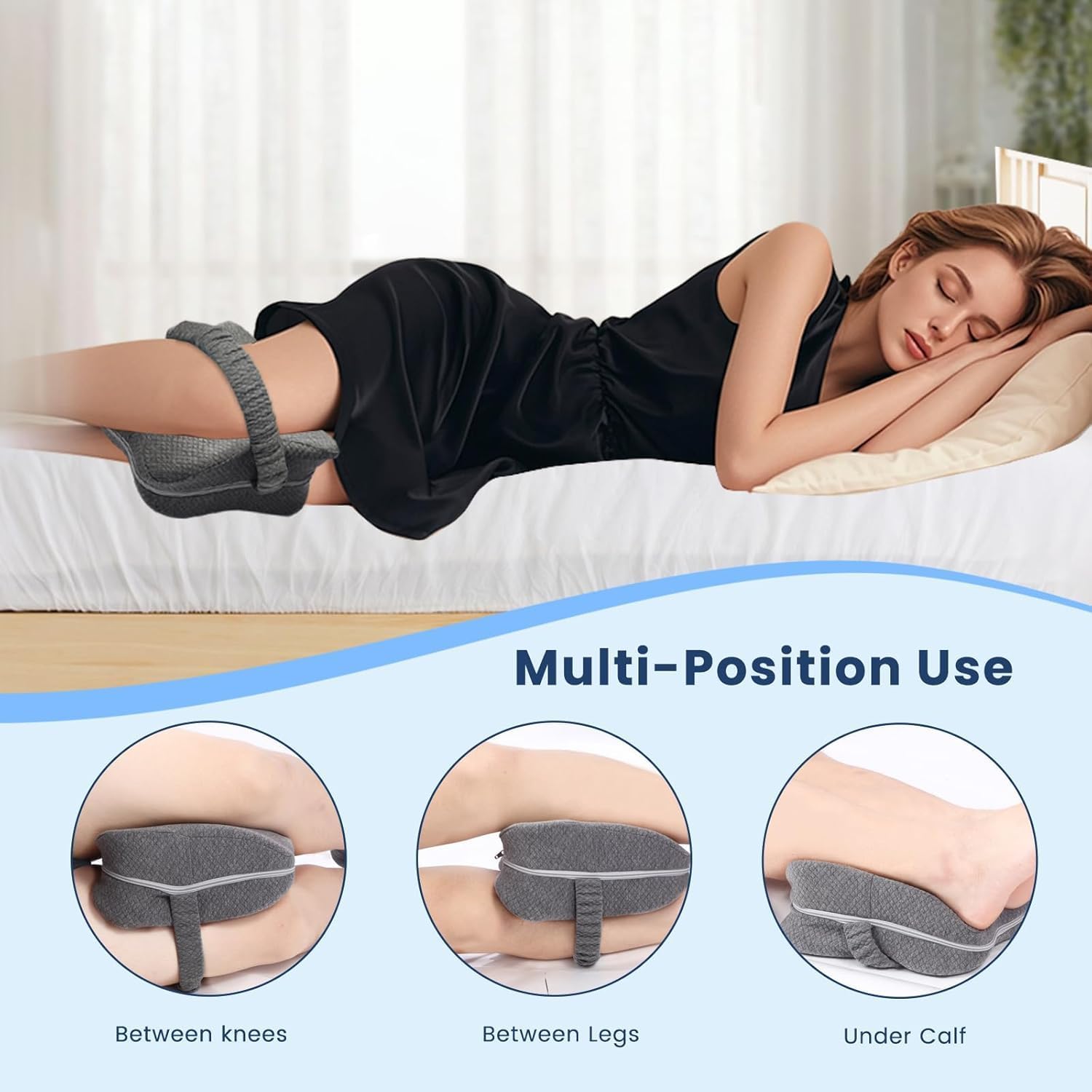 Knee Pillow for Side Sleepers, Long 13.8" Knee Leg Pillow for Side Sleeping, Memory Foam Smooth Spine Alignment Pillow, Sciatica Pain Relief Pillow with Ergonomic Design- Large, Gray (Butterfly)