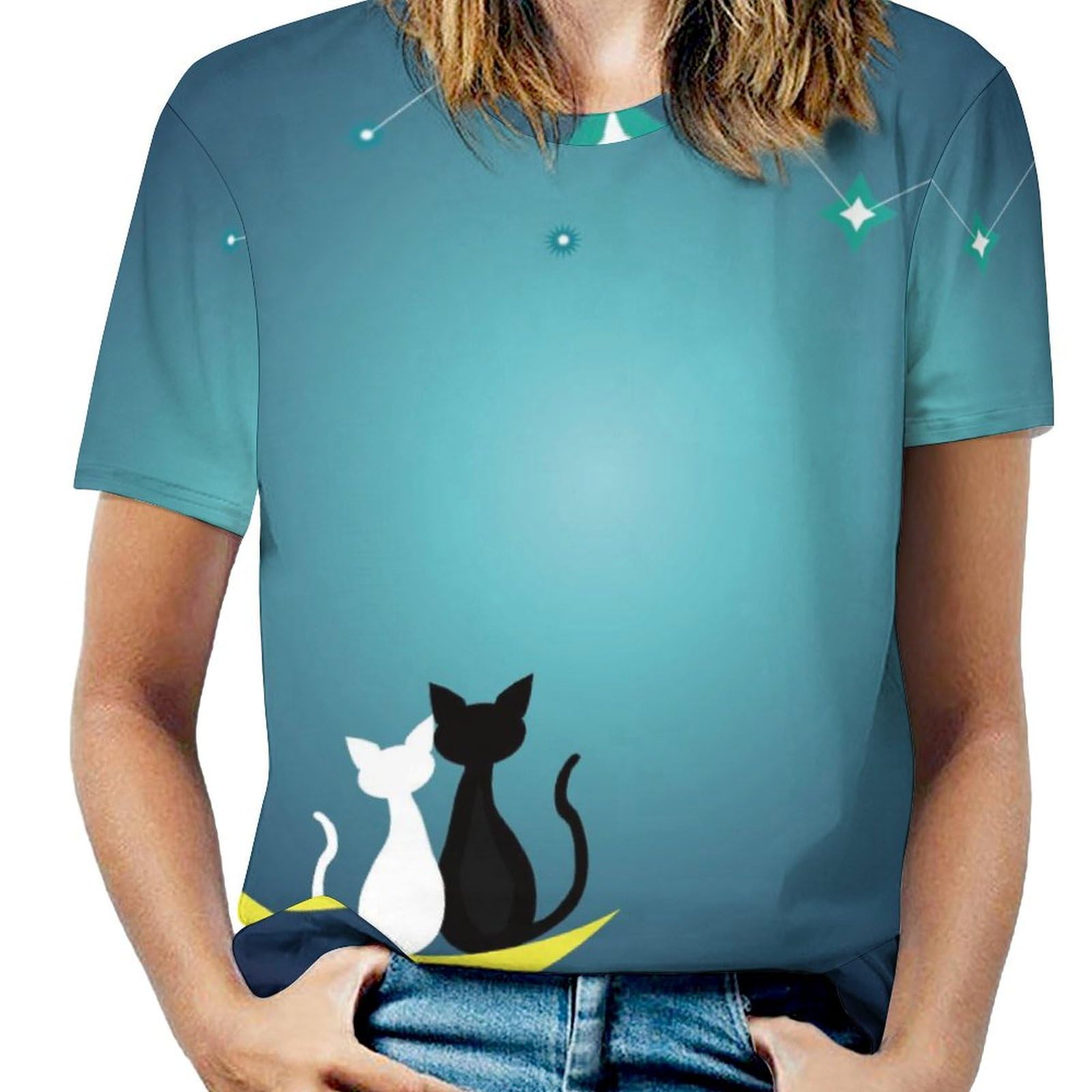 Amazon.co.jp: Tシャツ レディース 星空黒猫と白猫 半袖 トップス 春 