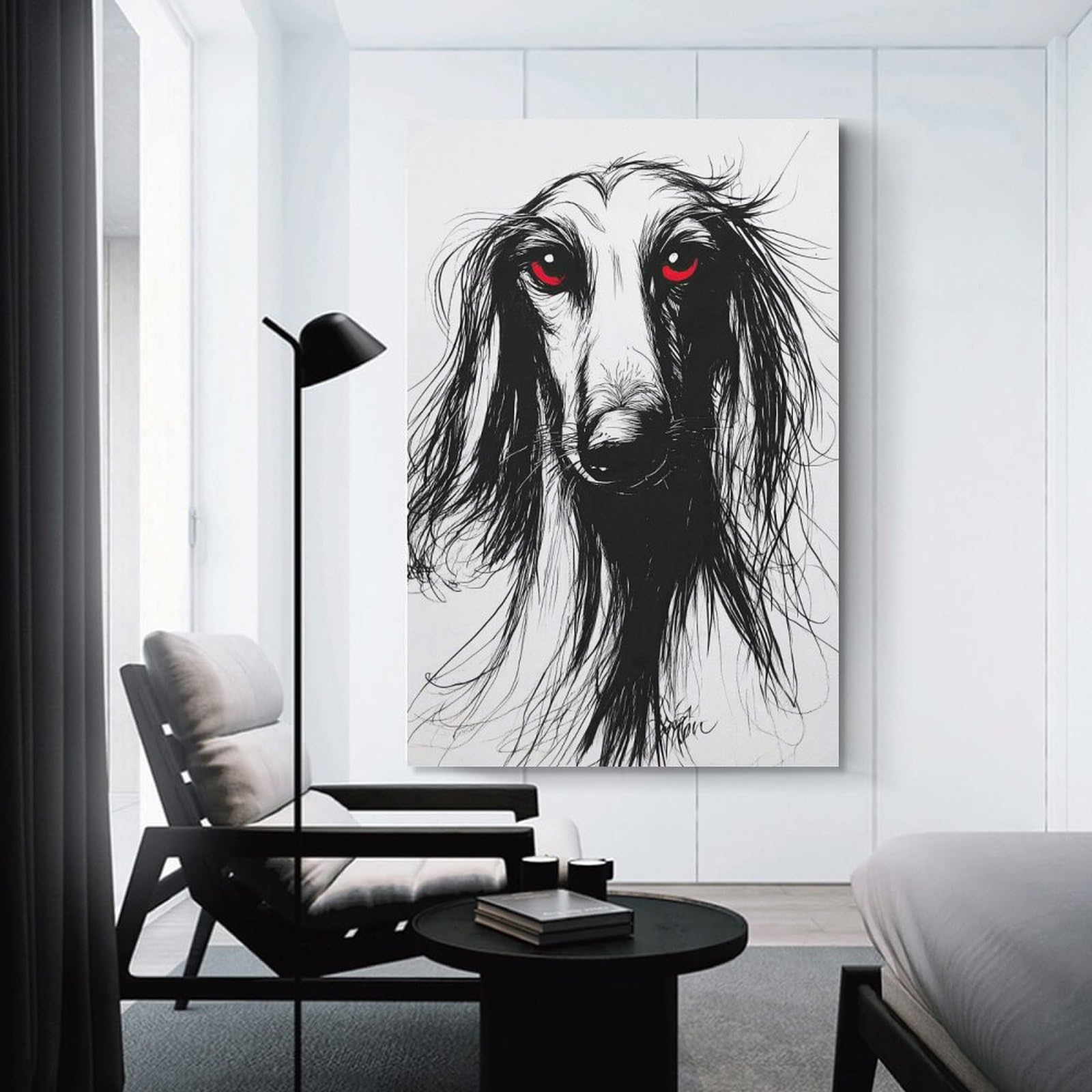 Junmoney Dog Portrait with Red Eyes Canvas Art Print, 16x24inch(40x60cm), for Wall Displays, Bedrooms Or Room Updates, Home Wall Art for Statement Displays