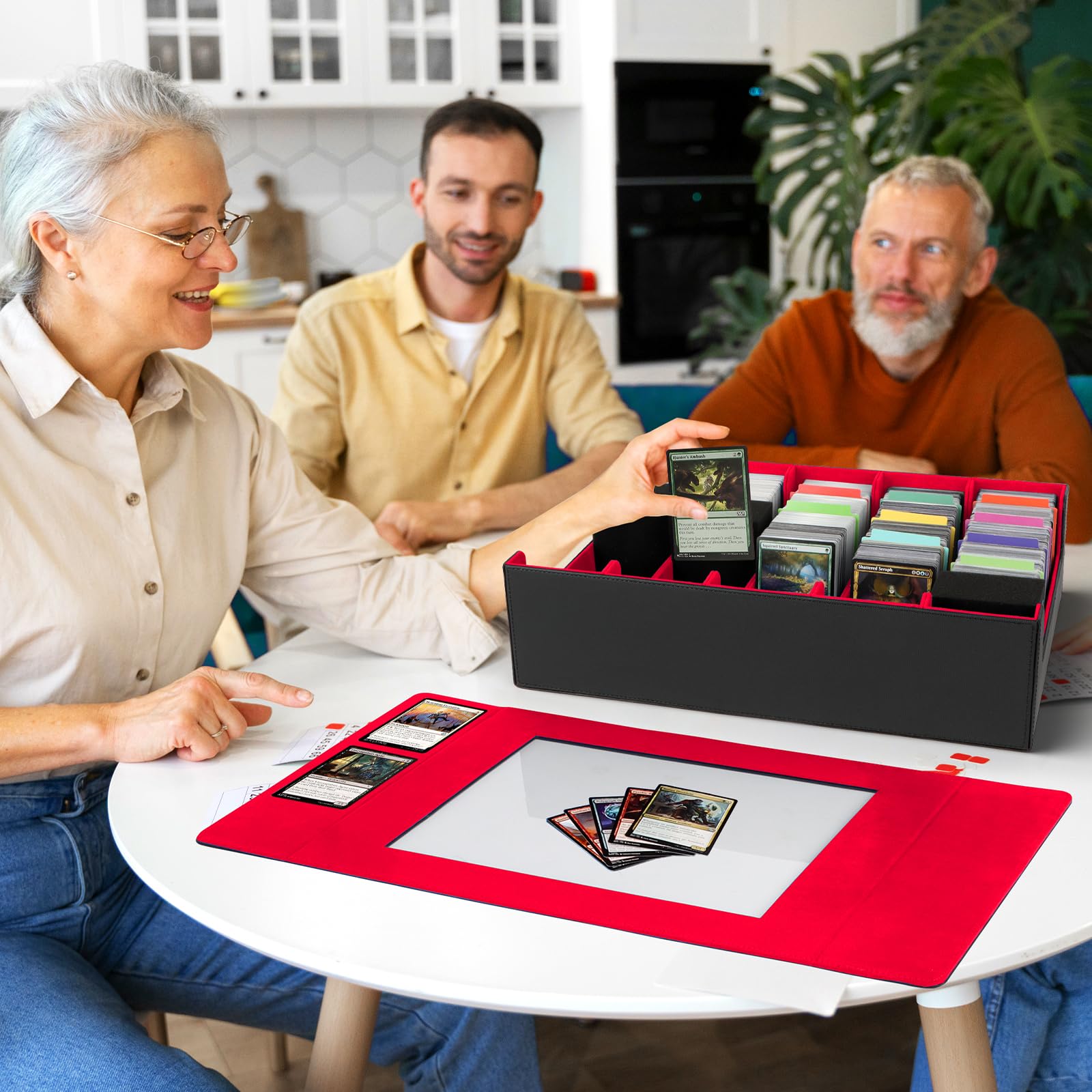 AOBOPLE Boîte de 5 Rangées Rangement de Cartes Pour 3900+ Cartes,Avec 48 Intercalaires et 5 Supports en Mousse,Boîte Rangement Carte Magnétiques de Qualité Supérieure,Rangement Cartes de Spor(Rouge)