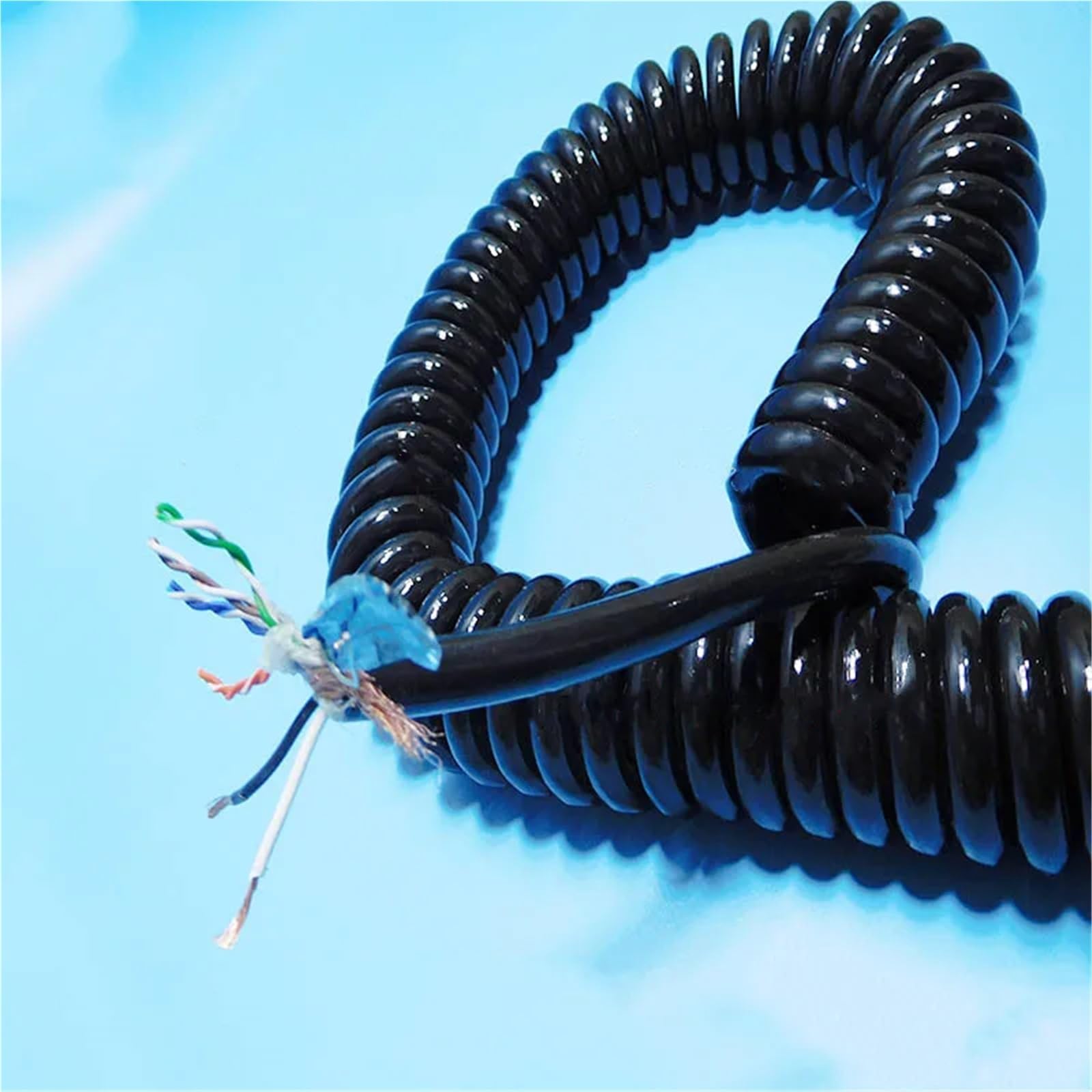 Câble réseau à double blindage Spring Line 2 20 AWG à 10 conducteurs – Spirale extensible jusqu'à 15 mètres(Stretch 14meter)