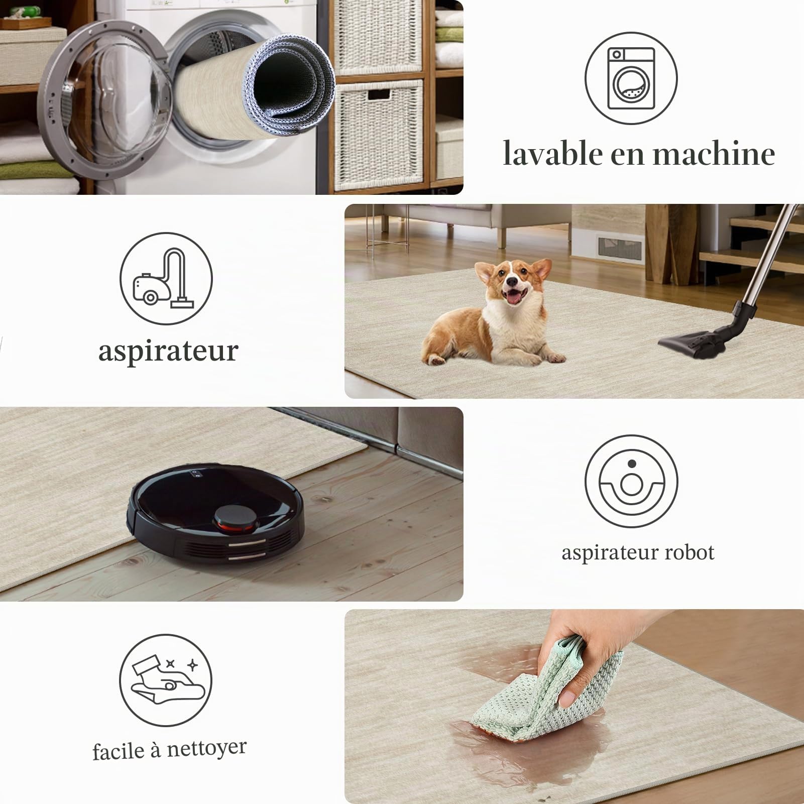 Tapis Couloir Long Antidérapant LavableTapis de Passage Couloir Long Antidérapant 80 x 500 cm Tapis de Cuisine Lavable en Machine Tapis d Entree Interieur pour Cuisine Devant Evier Beige