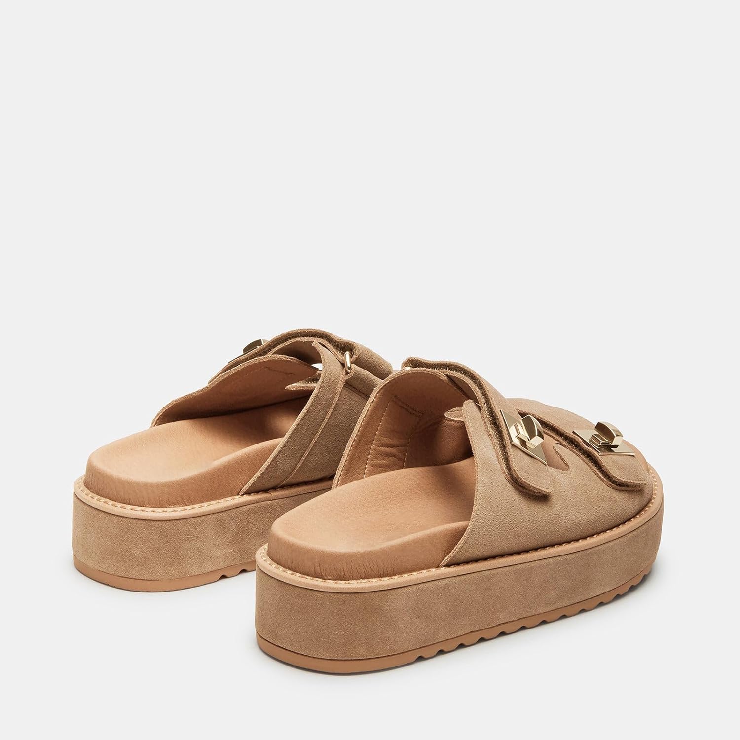 SOVANYOU Taupe Suede Platform Sandals Slip on Platform Slides Open Toe Summer Beach Sandal Double Buckle Casual Vacation Shoes - Image 7