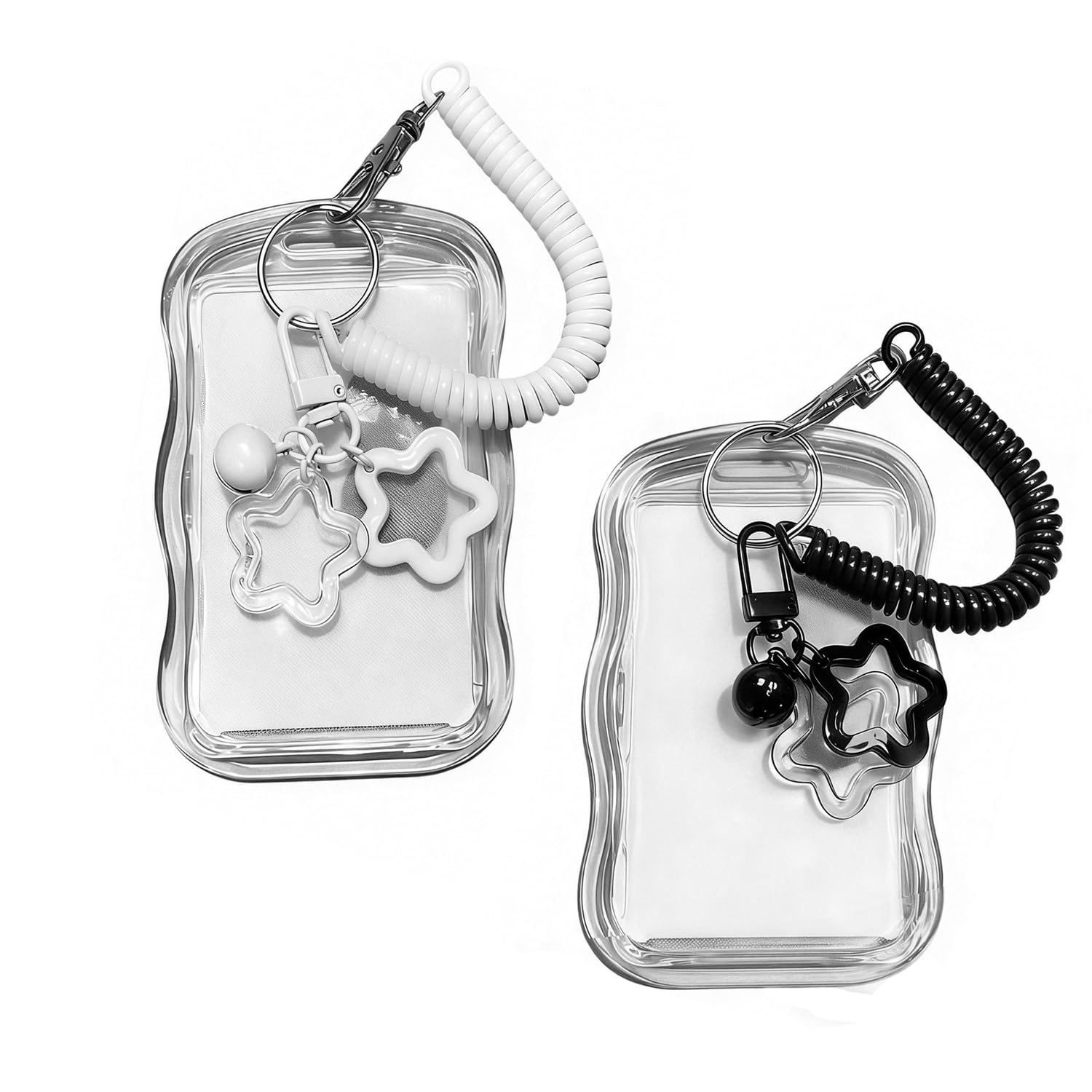 RHQFDM 2 Pcs Photo Card Holder Keychain (8.5x5.5 cm) – Waterproof Kpop ID Card Case,for Bus Pass, Credit Cards & Idol Photocards,Travel & Fan Display (Black & White Set)