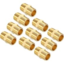 Pack of 10, 3/8" NPT Male to 3/8" NPT Male | Solid Brass Hex Nipple Hose Connectors,Male Pipe Adapter for Pipe Leak Repair,Bathroom Remodeling,Tool Extensions,Compression