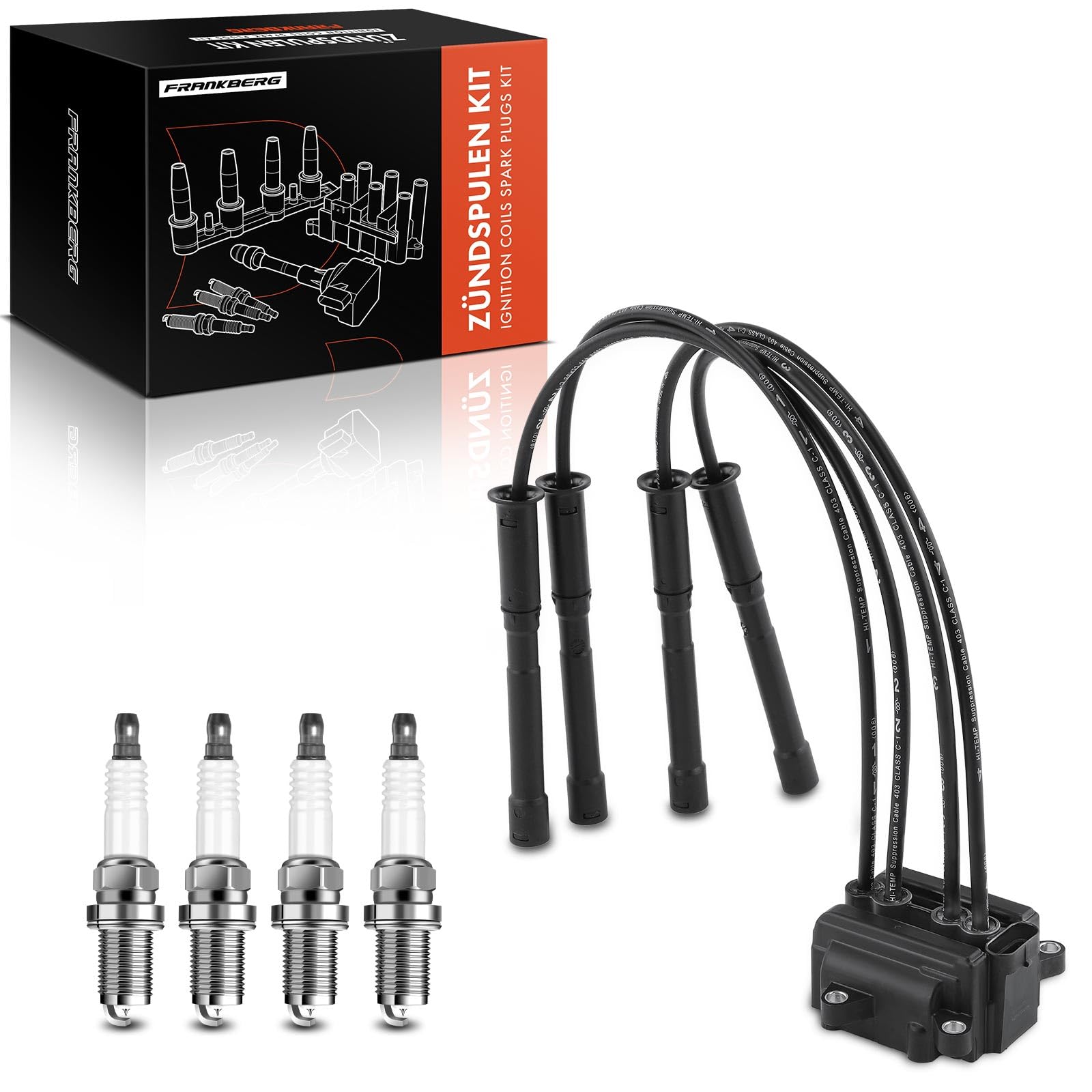 Frankberg 1 bobina di accensione + 4 candele 8200702693 | Compatibile con: K.a.n.g.o.o KC0/1, Talia II LU, Clio IV Grandtour KH, Logan MCV II, S.a.n.d.e.r.o BS
