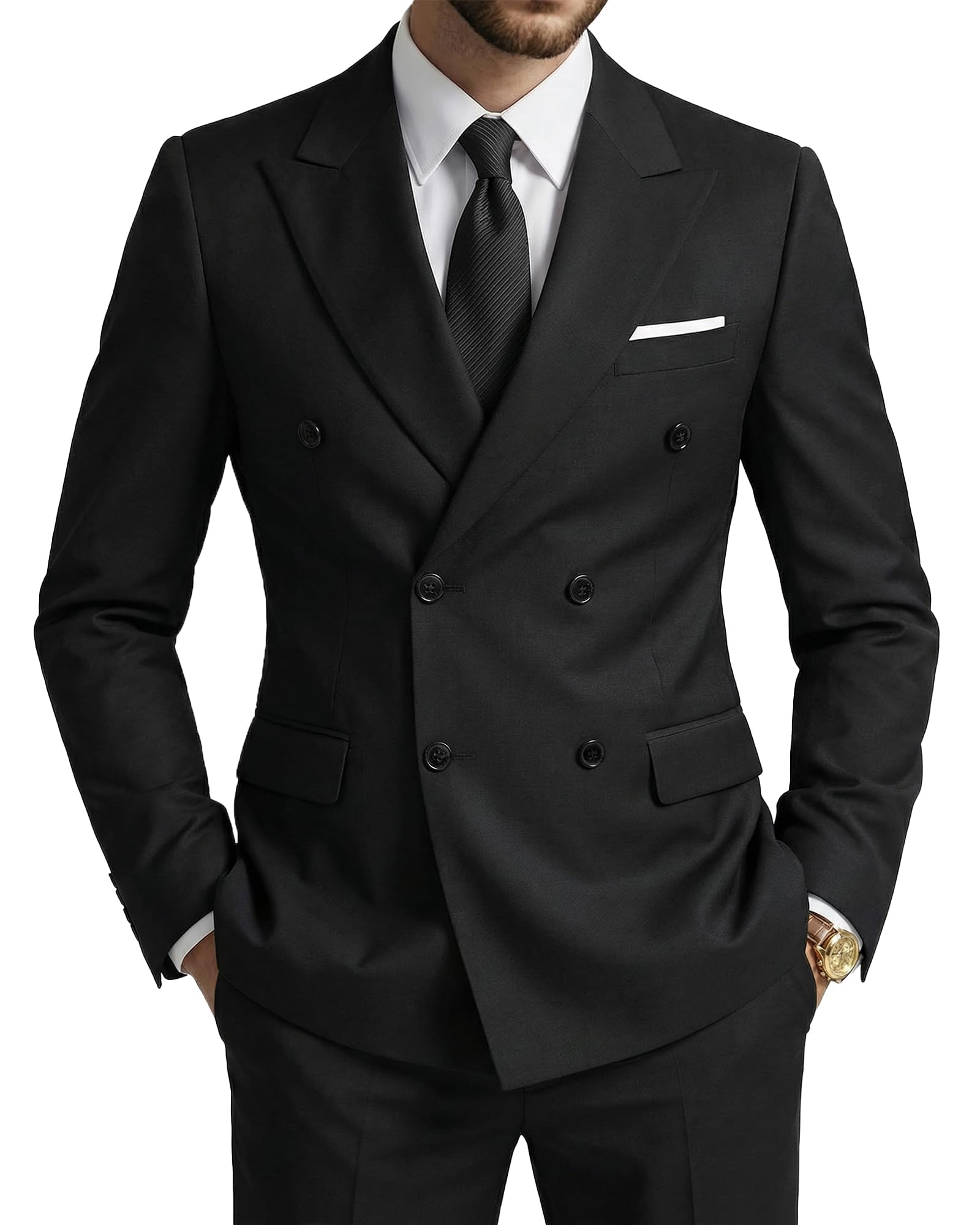 Men's 3 Piece Suit Set with Stretch Fabric, Slim Fit One Button Solid Jacket Vest Pants, Prom Party Wedding Business Suit