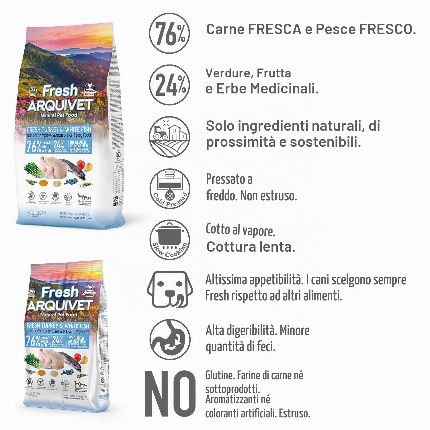 Arquivet Fresh Senior & Light Tacchino e Pesce bianco 10Kg - Alimentazione semi-umida