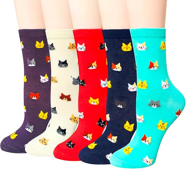 VOXXU 5 Pair Cute Animal Womens Socks  Cotton Novelty Socks for Ladies | Funny Ladies Socks Perfect to Gift | Comfortable, Warm, Cosy Socks | Unique Design Womens Socks | Dog, Cat, Animals Socks