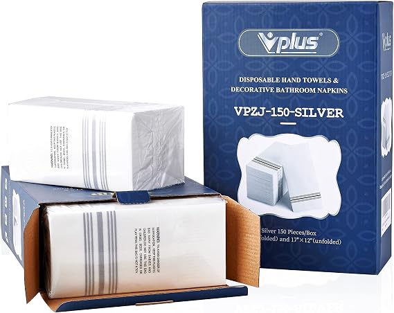 Vplus 150 PACK Guest Towels Disposable Bathroom Napkins, Silver