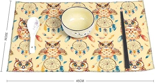 Miniatura 2 de Juego de 6 manteles individuales con diseño tribal de búho y atrapasueños, resistentes y lavables, para decoración de mesa de cena y fiesta