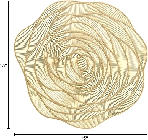 Miniatura 6 de Juego de 6 manteles individuales dorados de vinilo prensado con flores de rosas, manteles elegantes para mesa de cocina, mesa de cocina, decoración