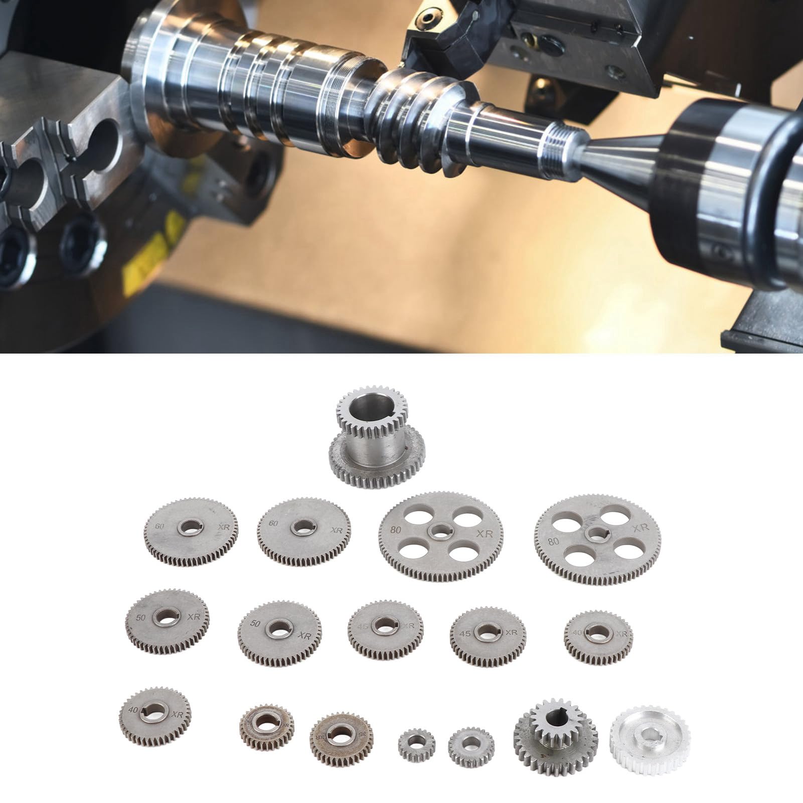 Lathe Mini Lathe Gears 18Pcs Metal Cutting Machine Gears Exchange Gear Kit with Motor Belt Pulley HT250 Gray Iron