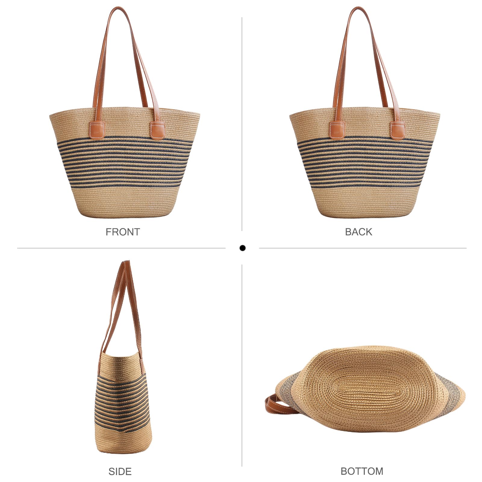 NICOLE & DORIS Sac à Main en Paille Sac de Plage Paille Sac Cabas Femme Sac Fourre Tout Été Sac a Main Panier Sac D'épaule en Tricot pour Voyage Vacances