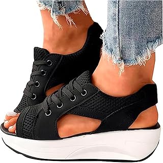 Contrast Paneled Cutout Lace-Up Muffin Sandals, Women Causal Summer Peep Toe Platform Sandals Shoes,Flats Sandals Slides Heeled Sandals Flip Flops, Orthopedic Slide Sport Sandals Wedges