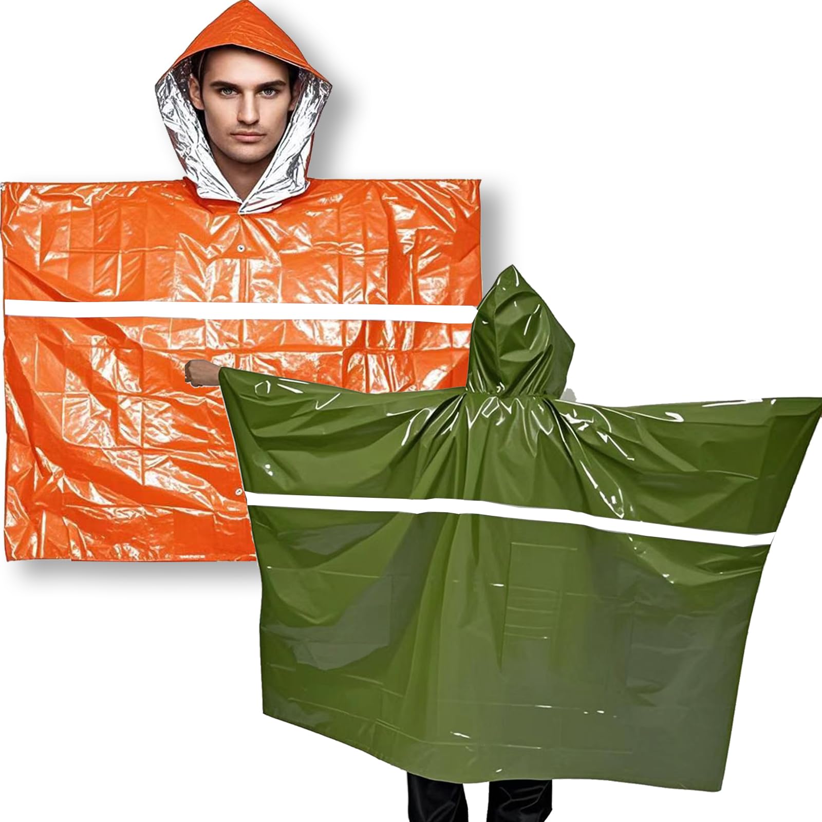 LPSJSFSS 2X High Visibility Emergency Survival Poncho, Mylar Liner with 2