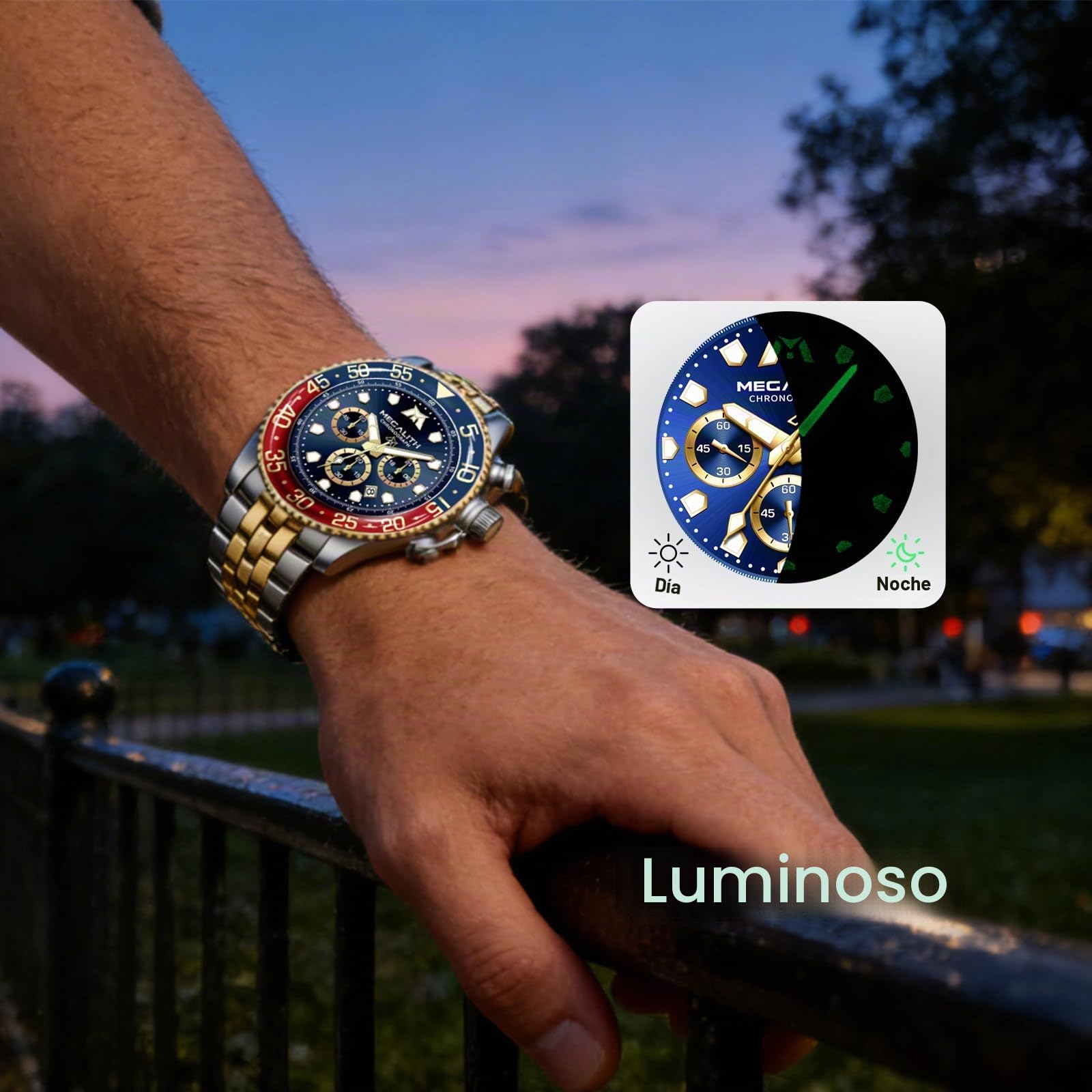 MEGALITH Reloj Hombre Acero Inoxidable Relojes Hombre Analogico Grande Reloj de Pulsera Cronografo Hombre Impermeable Elegante Negocios Cuarzo Fecha Luminosa