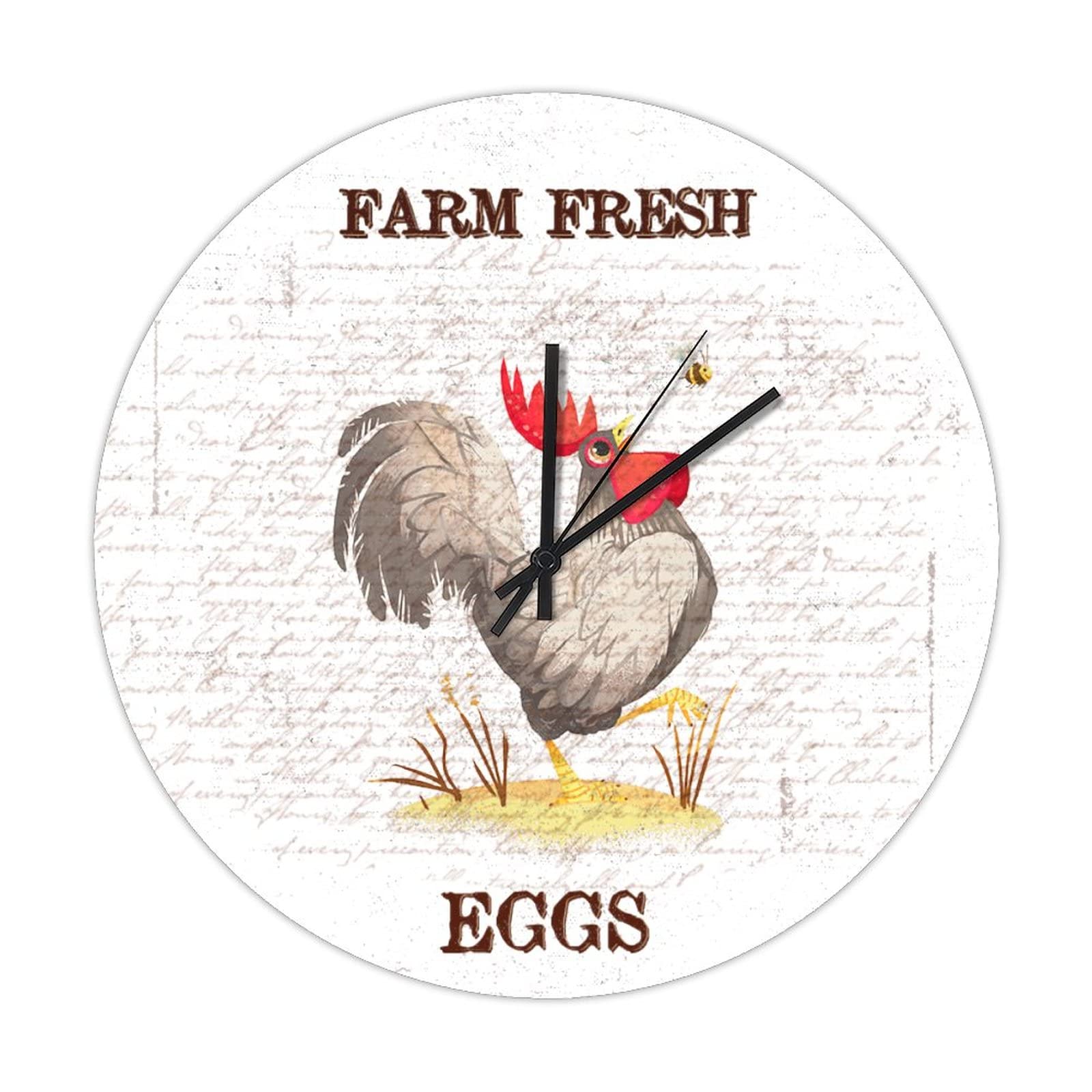 Horloge ronde en bois coq 38cm silencieuse à piles pour la maison