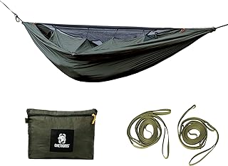 OneTigris KOMPOUND Camping Hammock with Net, Lightweight Portable Hammock with Warm Internal Cover & Tree Friendly Straps for Backpacking, Camping, Hiking, Travel, Beach, Backyard Od Green