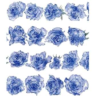 海外PETマステ 青バラ 花柄5本 海外PETマステ 青バラ 花柄5本