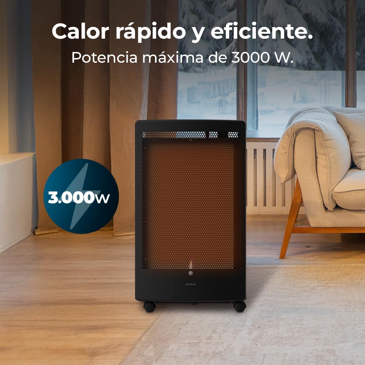 Cecotec Estufa de Gas ReadyWarm 5300 Catalytic. 3000W de Potencia en 2 Niveles, Calor Uniforme, Triple Sistema de Seguridad, Compatible con Bombonas de Gas de 13kg de Capacidad, Asas y 4 Ruedas