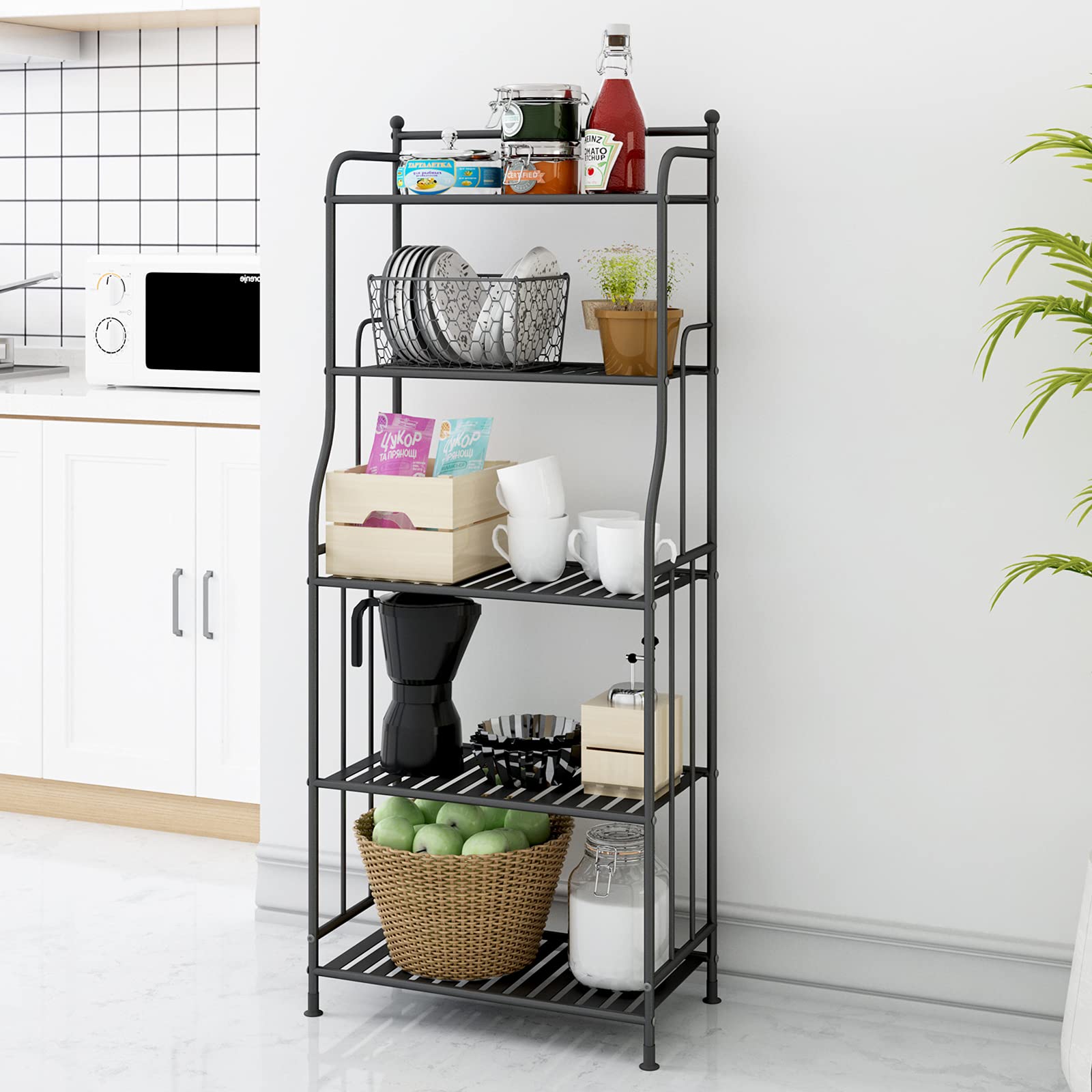 Soporte de Metal para Plantas de 5 Niveles Soporte para Macetas Estante de Almacenamiento Estante Organizador para el Hogar Interior y Exterior-Negro