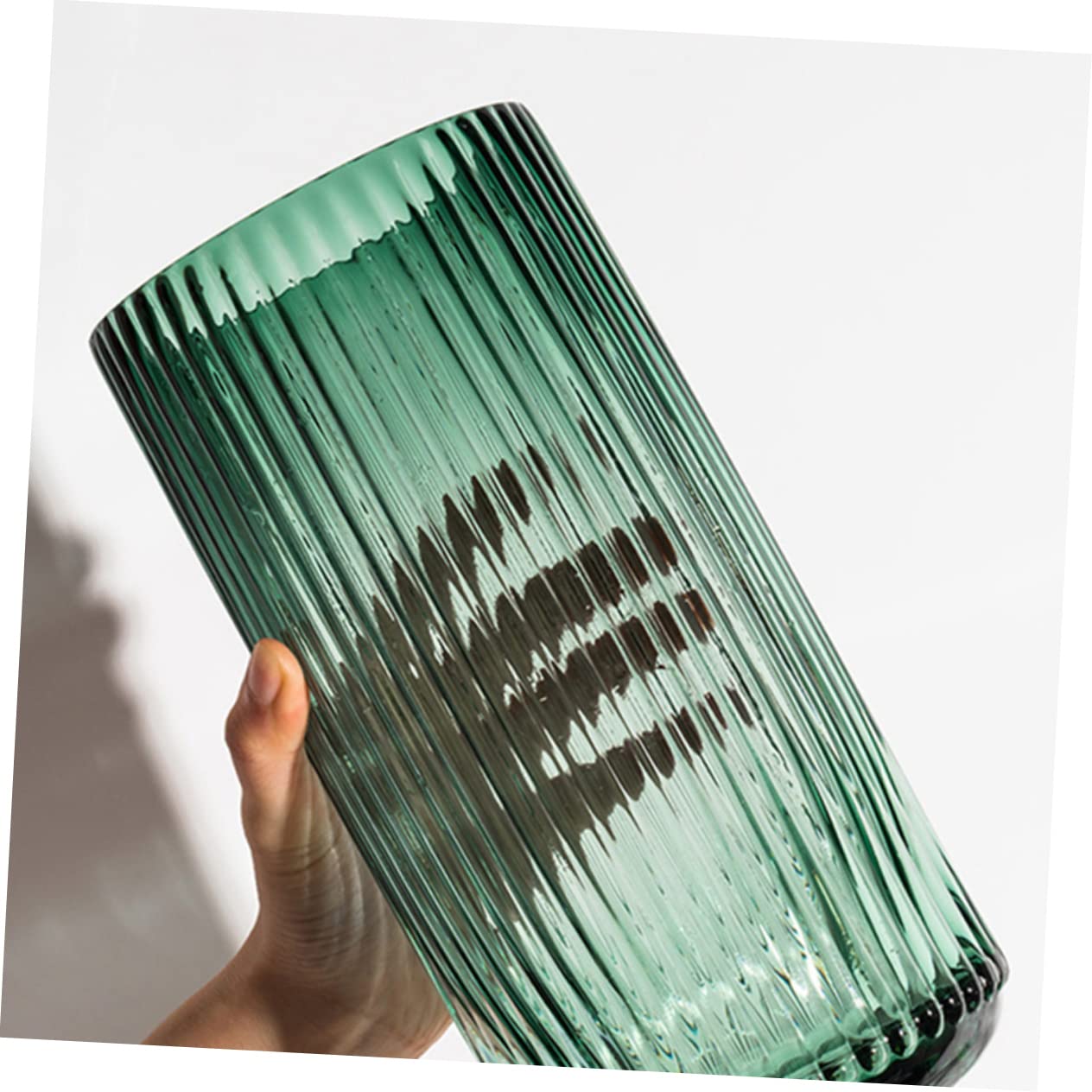 Sosoport Jarrón de Forma de Columna Diseño Sencillo de Estilo Nórdico para Arreglos de Flores Salón Talla Rayas Verticales Inspiradas Romano Jarrón de Vidrio para Plantas Acuáticas o Secas