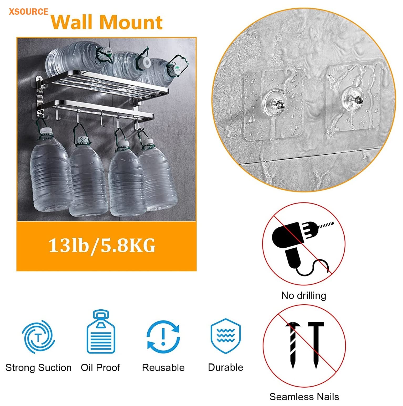 XSOURCE Adhesive Nails Hooks for Wall Without Drilling, Adhesive Screw Hooks for Wall Heavy Duty Strong Nail Free Hanging, Kitchen Accessories Items (Screw/Nail Hook, Pack of 10) 1