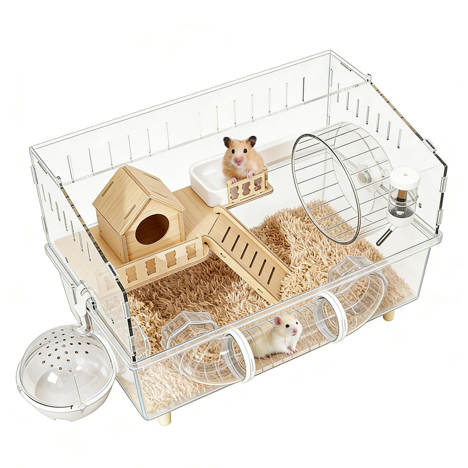 Casa para Hámster Casa Acrílica Transparente de 2 Niveles para Juego, | Jaula para Gerbo Hámster, Chinchilla, Erizo y Animales Pequeños