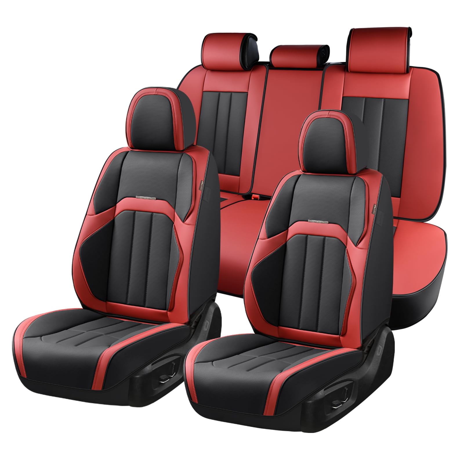 Coverado Car Seat Cover, Cover for Cars Full Seat, Premium Leather, Universal Fit Waterproof Seat Protectors, Car Seat Cushion Non-Slip for Most Cars-Black Red