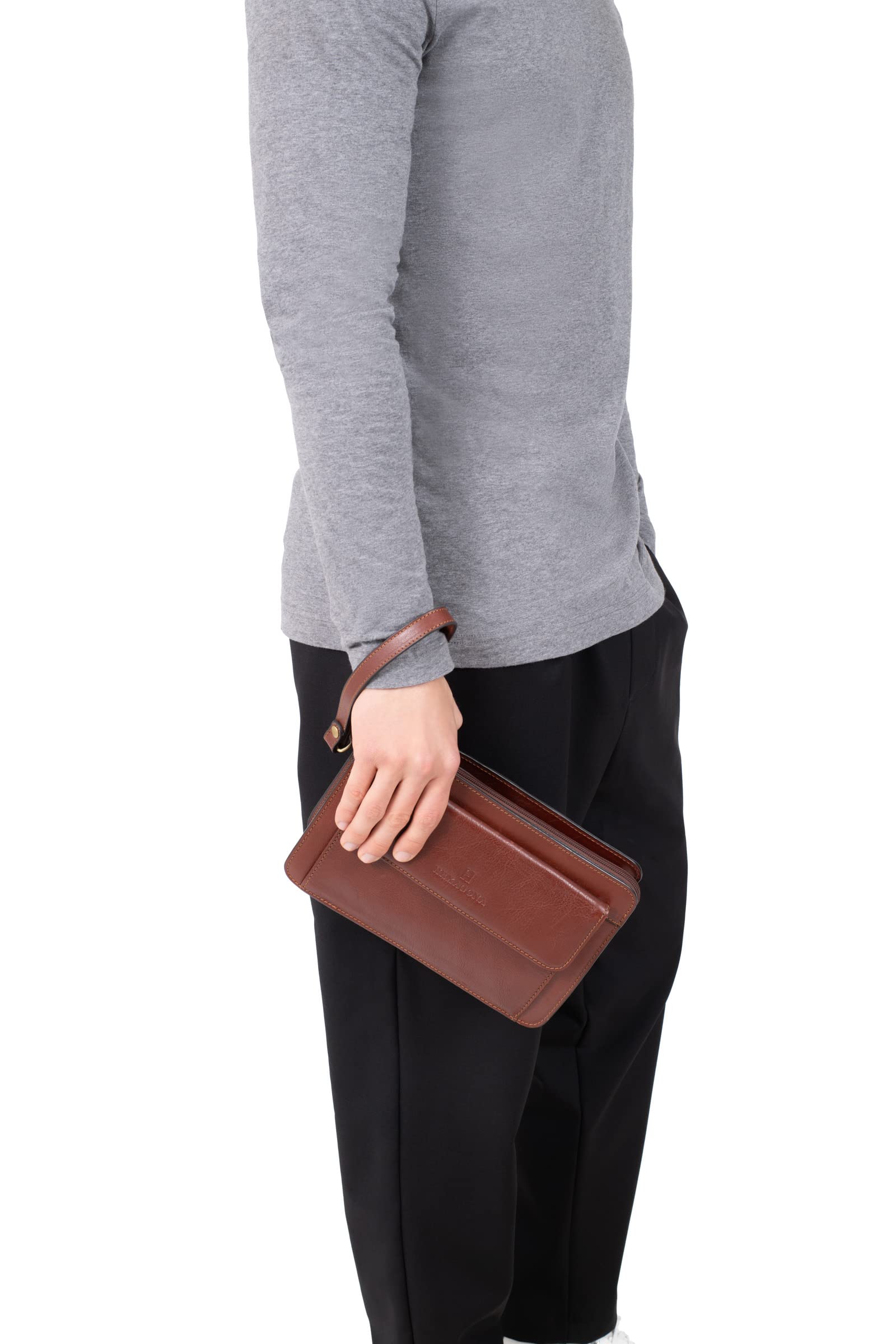 Hexagona - Pochette dragonne - Compatible téléphone portable - Pour Homme - Collection République - Marron - En cuir de vachette végétal collet