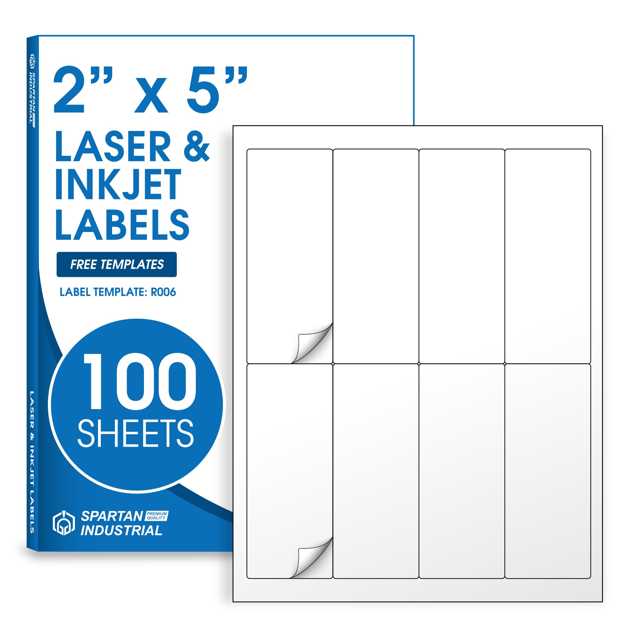 2" X 5" Matte White Printable Labels for Inkjet and Laser Printers - 100 Sheets, 800 Total Custom Stickers for Name Tags, Address Labels, Shipping and