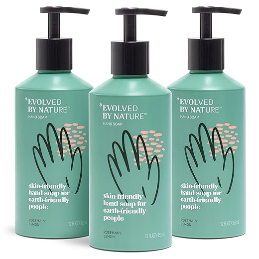 EVOLVED BY NATURE Hand Soap, 12 Oz (Pack of 3), Rosemary Lemon, Biodegradable Formula