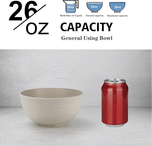 Miniatura 3 de Juego de cuencos de paja de trigo, 8 cuencos irrompibles de 26 onzas, aptos para microondas y lavavajillas, cuenco de cocina adecuado para cereales,